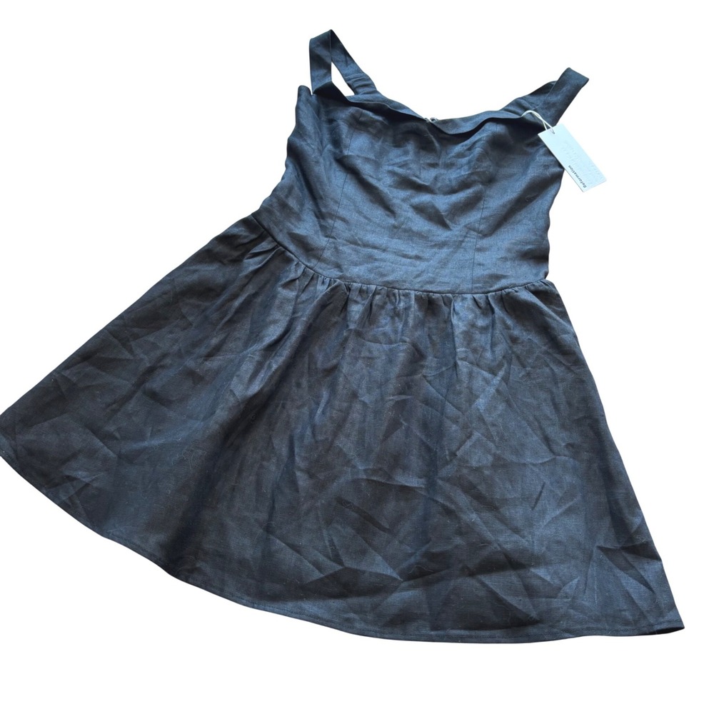 Reformation Sora Linen Off Shoulder Sweetheart Dress Black Mini 4 NWT $248